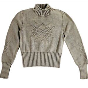 Eastside Westside Womens Sage Gray Cotton Fitted Cabel Knit Sweater Size M